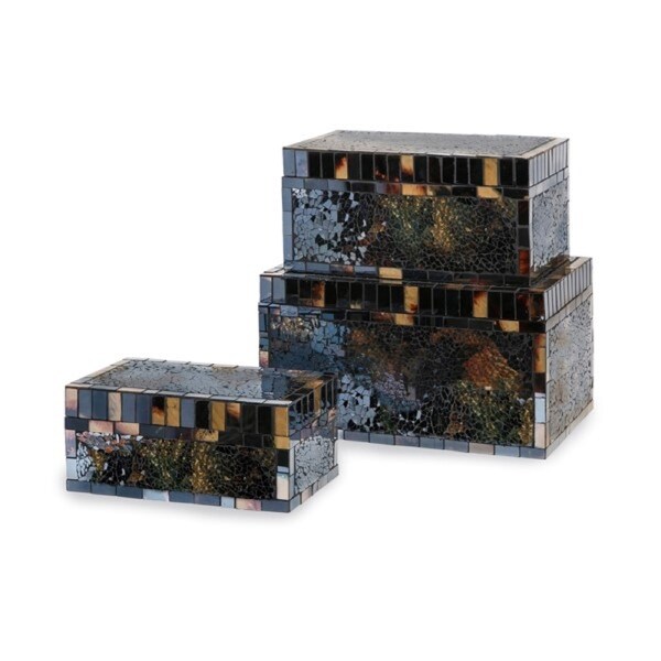 Set of 3 Vibrantly Colored Glittering Finish Decorative Harvest Glass Boxes 9.5" - N/A