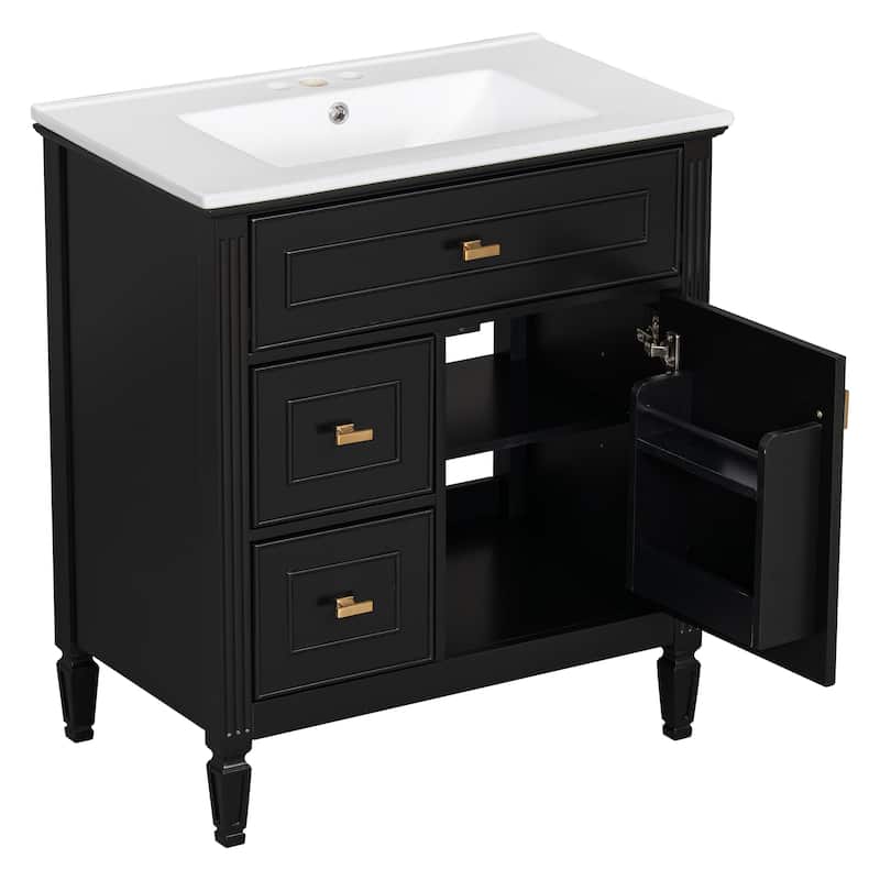30" Bathroom Vanity with Sink,Vanity Cabinet with One Flip Drawer and Two Drawers,Adjustable Shelf,Solid Wood and MDF