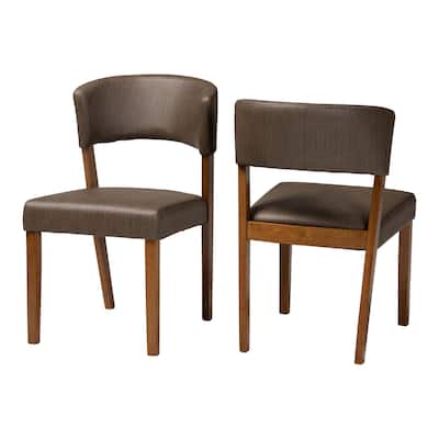 Baxton Studio Montreal Mid-century Dark Walnut Wood Grey Faux Leather Dining Chairs