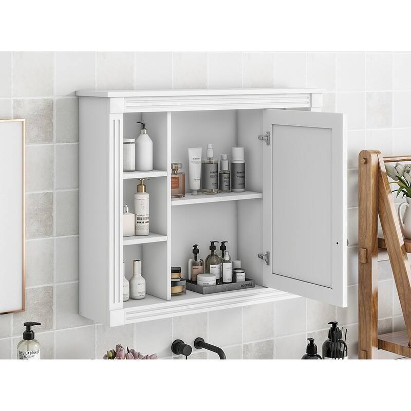 GDFStudio - Barrister Modern Wall-Mounted Bathroom Storage Cabinet with Mirror and Open Shelves (No Bathroom Vanity) - 35"W