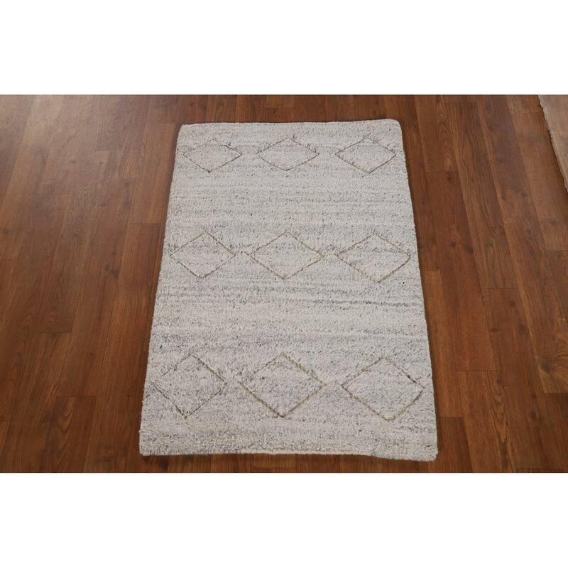 Moroccan Oriental Accent Rug Handmade Geometric Wool Carpet - 2'0"x 3'0"