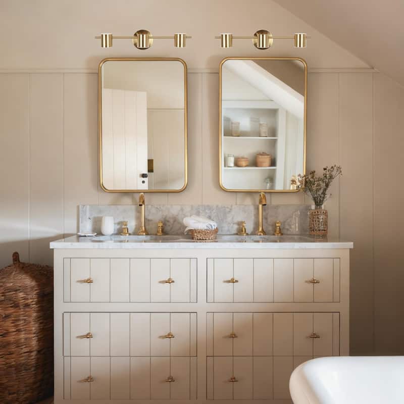 Modern 1/2/3-Light Gold Brass LED Bathroom Vanity Light Linear Wall Sconces