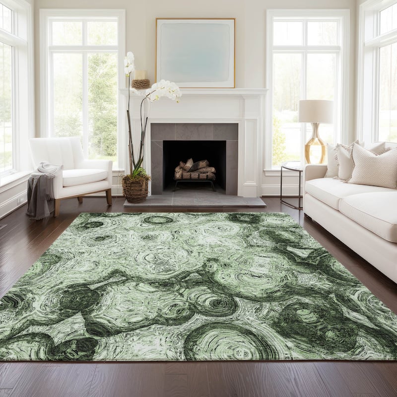 Machine Washable Indoor/ Outdoor Chantille Abstract Waves Rug - Green - 10' x 14'