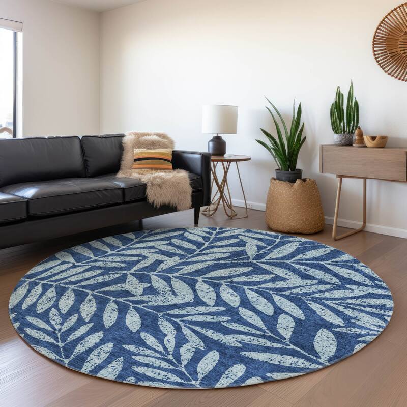 Premium Washable Super Soft Floral Jungle Mayfield Rug - Navy - 8' x 8'