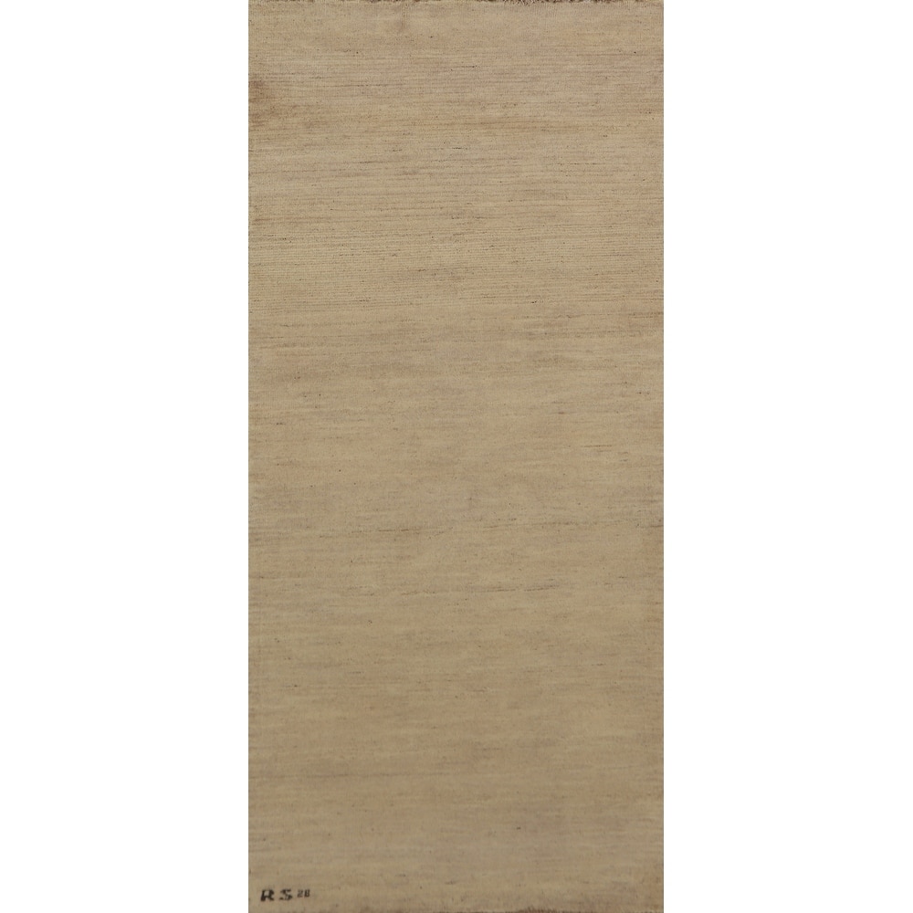 Beige Modern Gabbeh Oriental Runner Rug Handmade Wool Carpet - 2'9"x 8'1"