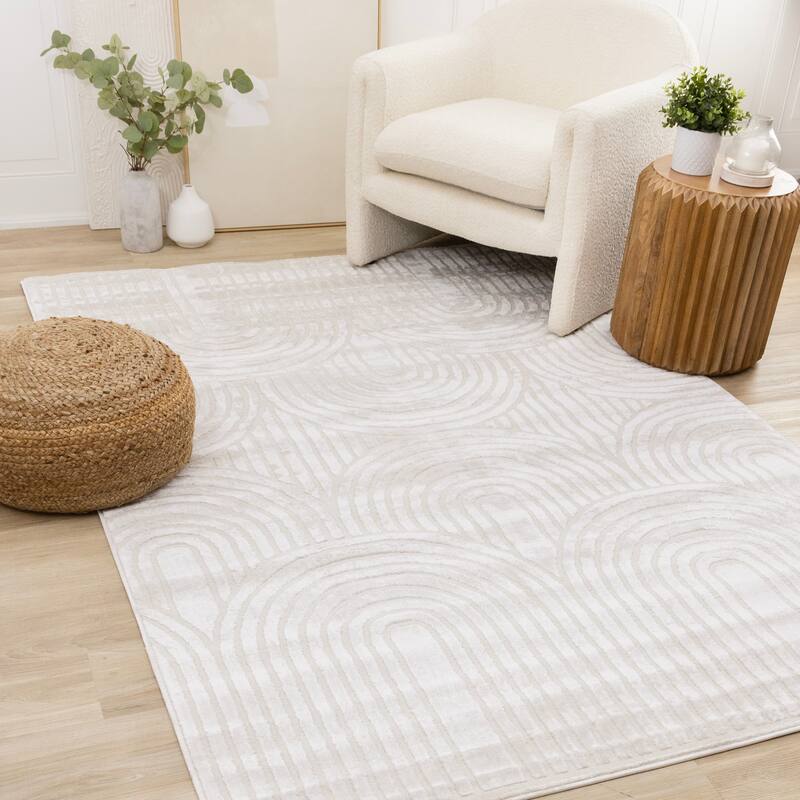 Leonardo White Grey Modern Arches Area Rug