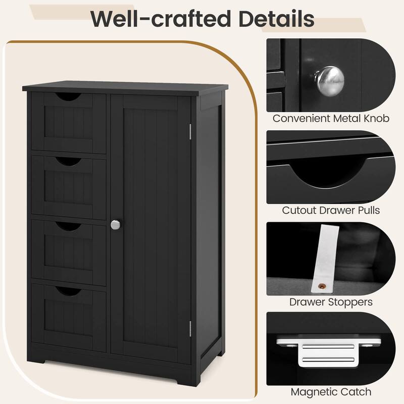 Costway Wooden 4 Drawer Bathroom Floor Cabinet Storage Cupboard 2