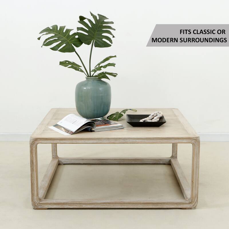 Artissance Reclaimed Peking Square Coffee Table, 39.3 Inch Long, Weathered White Wash