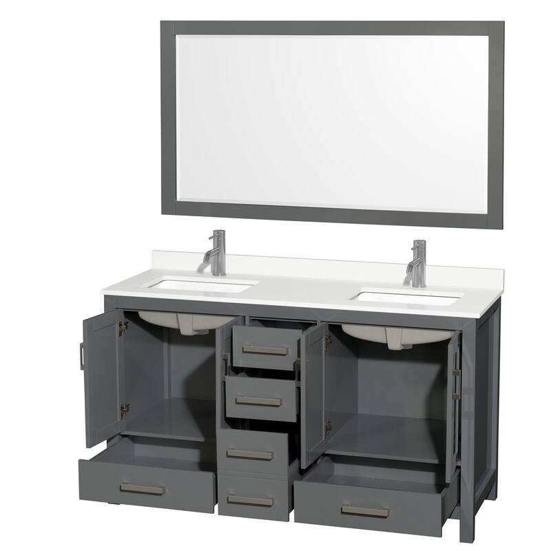 Sheffield 60-inch Double Vanity, Single Hole Quartz Top,58-inch Mirror