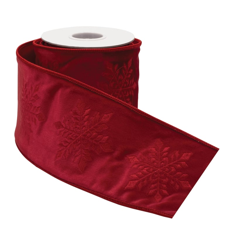 Red Snowflake Wired Ribbon 4 Inch x 5 Yards for Holiday Crafts Decor - 4" x 5 Yds.