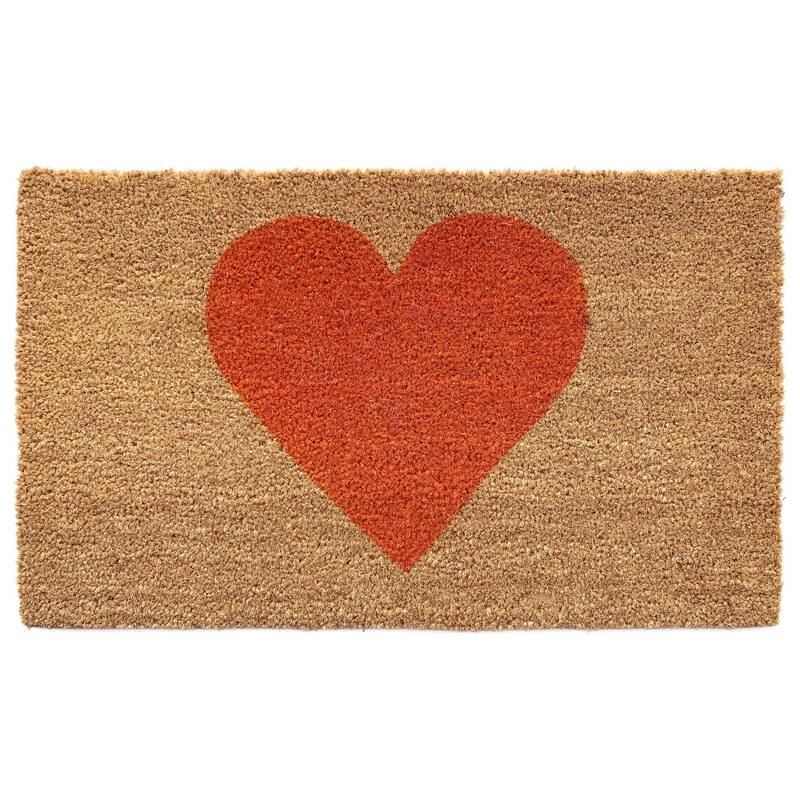 HomeRoots 17" X 29" Brown And Orange Heart Outdoor Coir Door Mat - 17.00' X '29.00