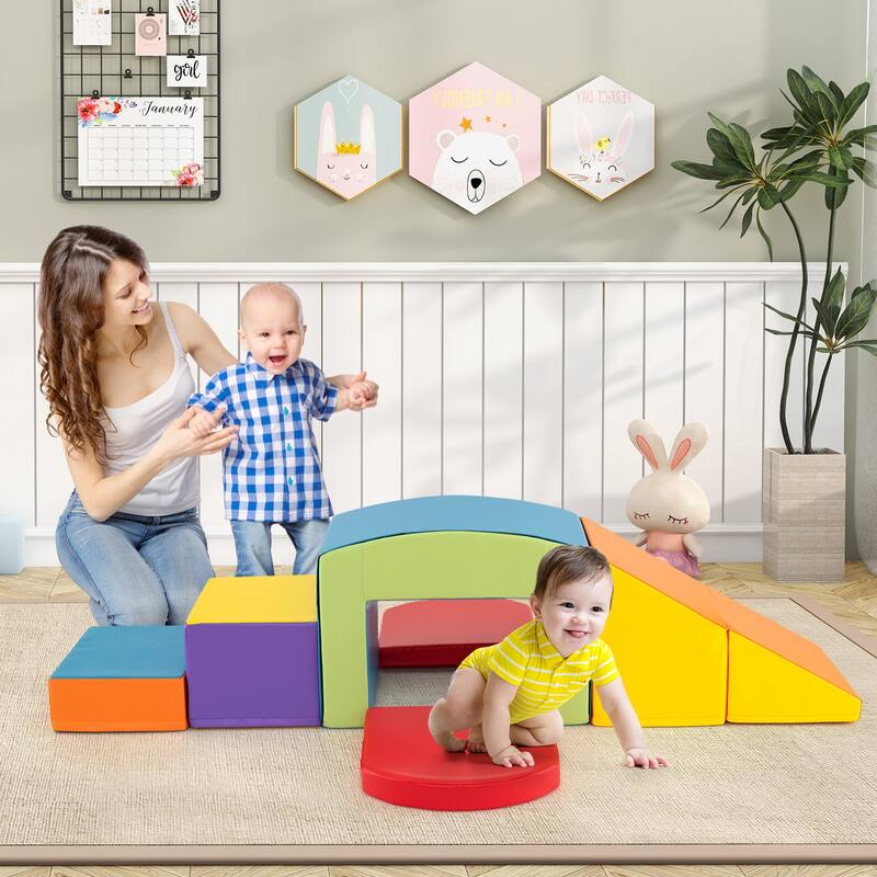 Multicolor PU Foam Climbing Blocks 6 Pieces, Safe, Versatile, Educational Playset for Kids, Tunnel - 16" x 12" x 10" (L x W x H)