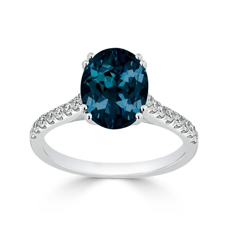 Auriya 2 3/4ct Fancy Oval London Blue Topaz and Diamond Engagement Ring 1/4ctw 14k Gold