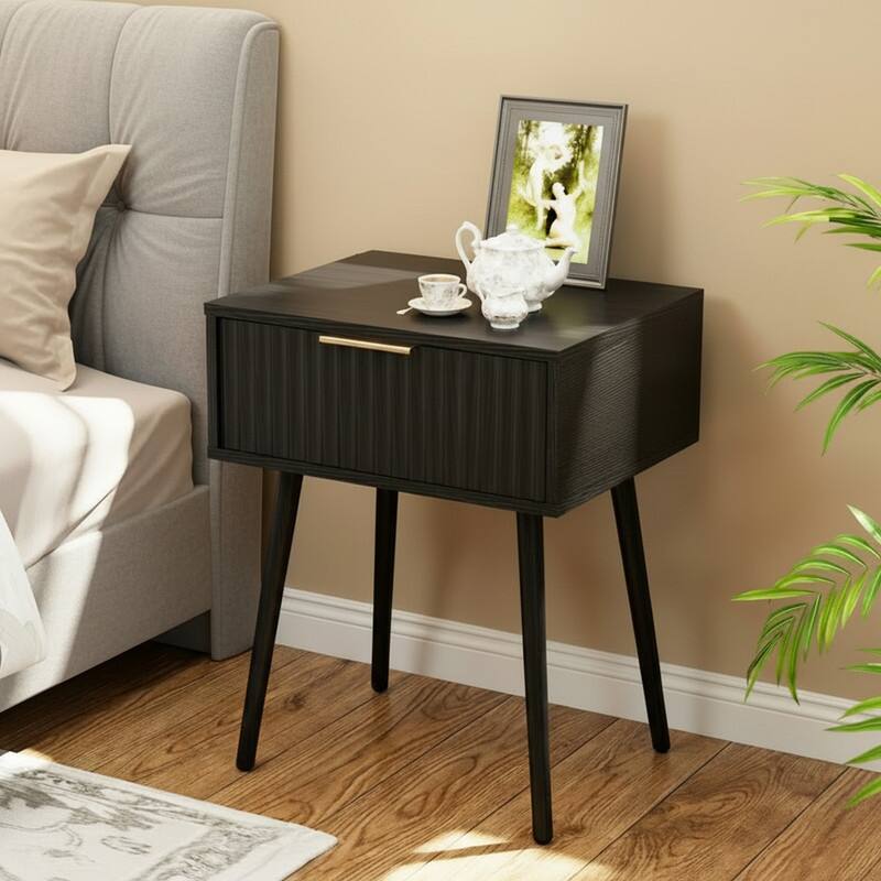18.9"W Nightstand, Particleboard & MDF, Melamine & Vacuum Forming, 1 Drawer, High Leg - Black-1