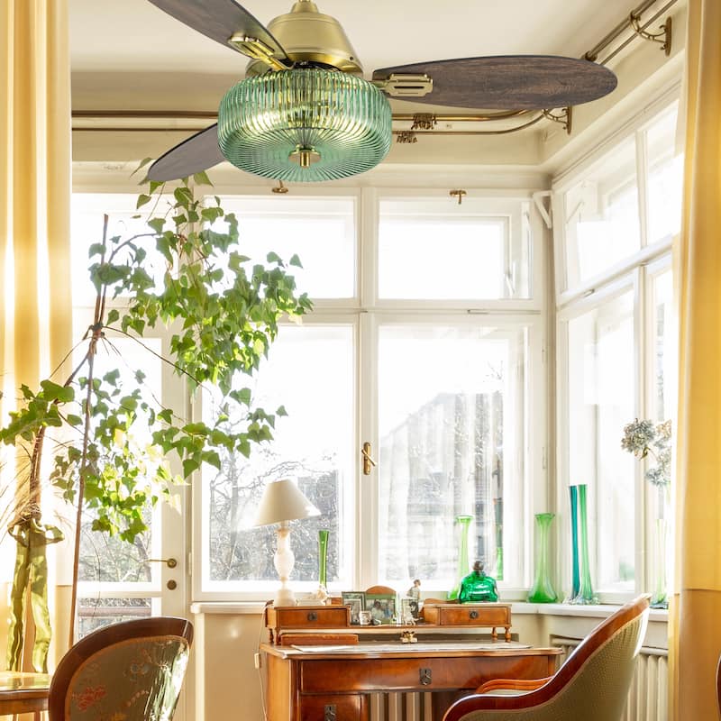 Frederick River of Goods 3-blade 42-inch Modern Indoor Ceiling Fan with Green Ribbed Shade and Remote Control - 42" x 42" x 18"