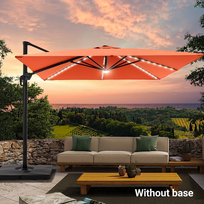 LIVOOSUN 10x10ft LED Cantilever Patio Offset Hanging Umbrellas - Red