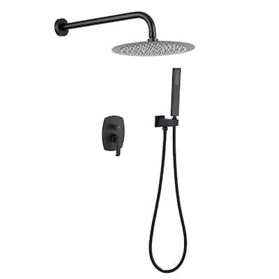 2.5 GPM 10 in. Round Wall Mount Dual Shower Heads with Pressure Balance Valve in Matte Black