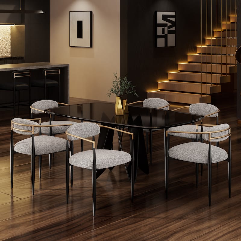 Mordern Fort 6-Piece Boucle Dining Chairs Set, Boucle Accent Arm Chair - Grey