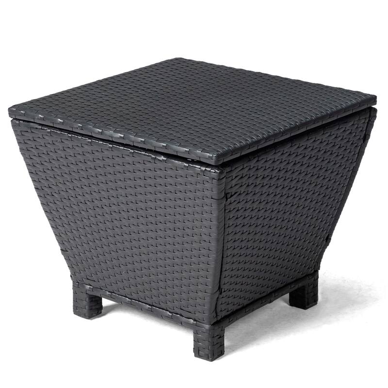 Outdoor PE Wicker Side Table with Storage Steel Frame Patio Garden Balcony - 19.7 x 19.7 x 16.5