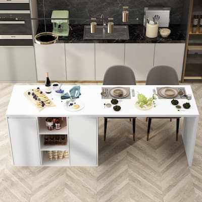 Island Kitchen Table Ding Table with Storage and Dining Function - 82.7"W