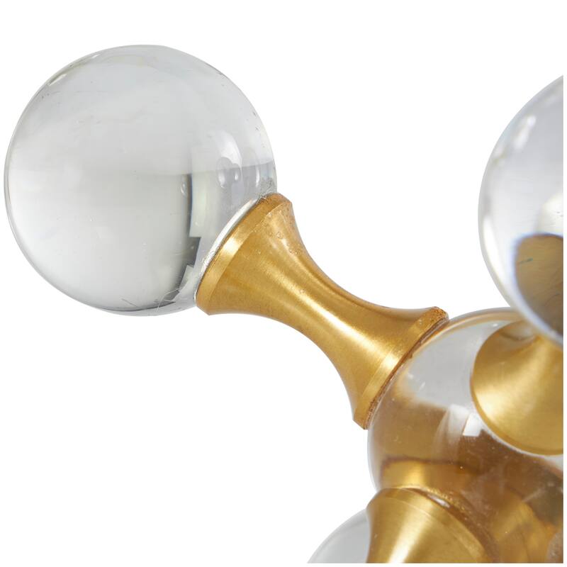 Clear Crystal Orb Inspired Jack Decorative Sculpture with Gold Metal Accents (Set of 2)