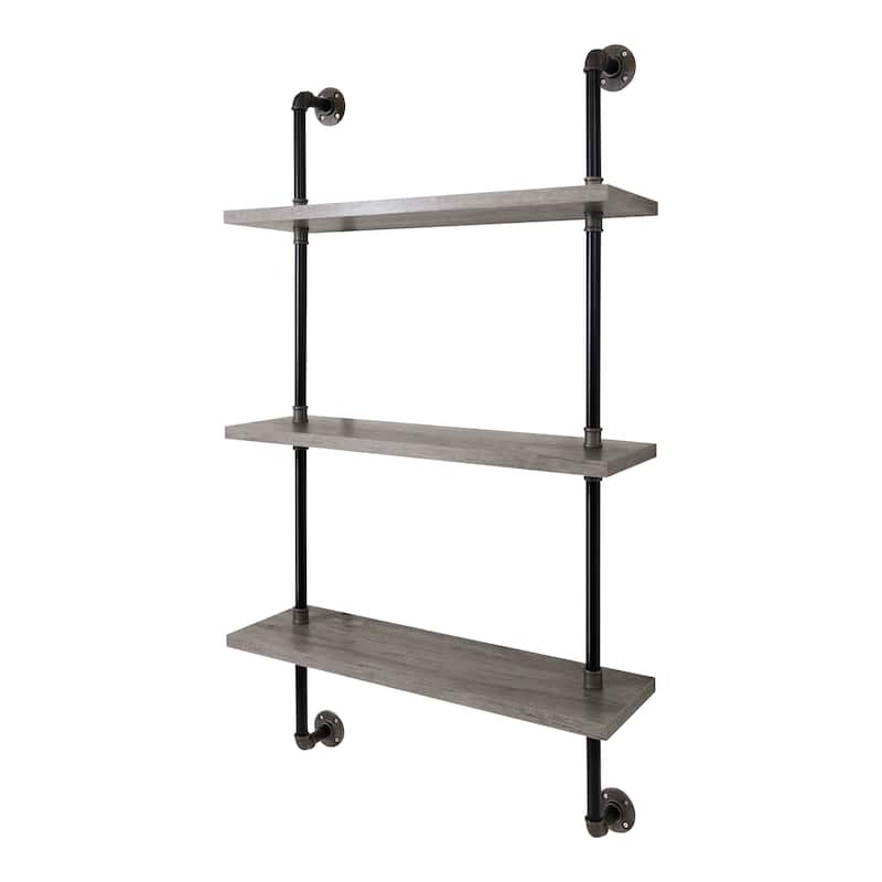 DH BASIC Industrial Vintage Grey 32-Inch Metal 2-Tier Wall Shelf by Denhour