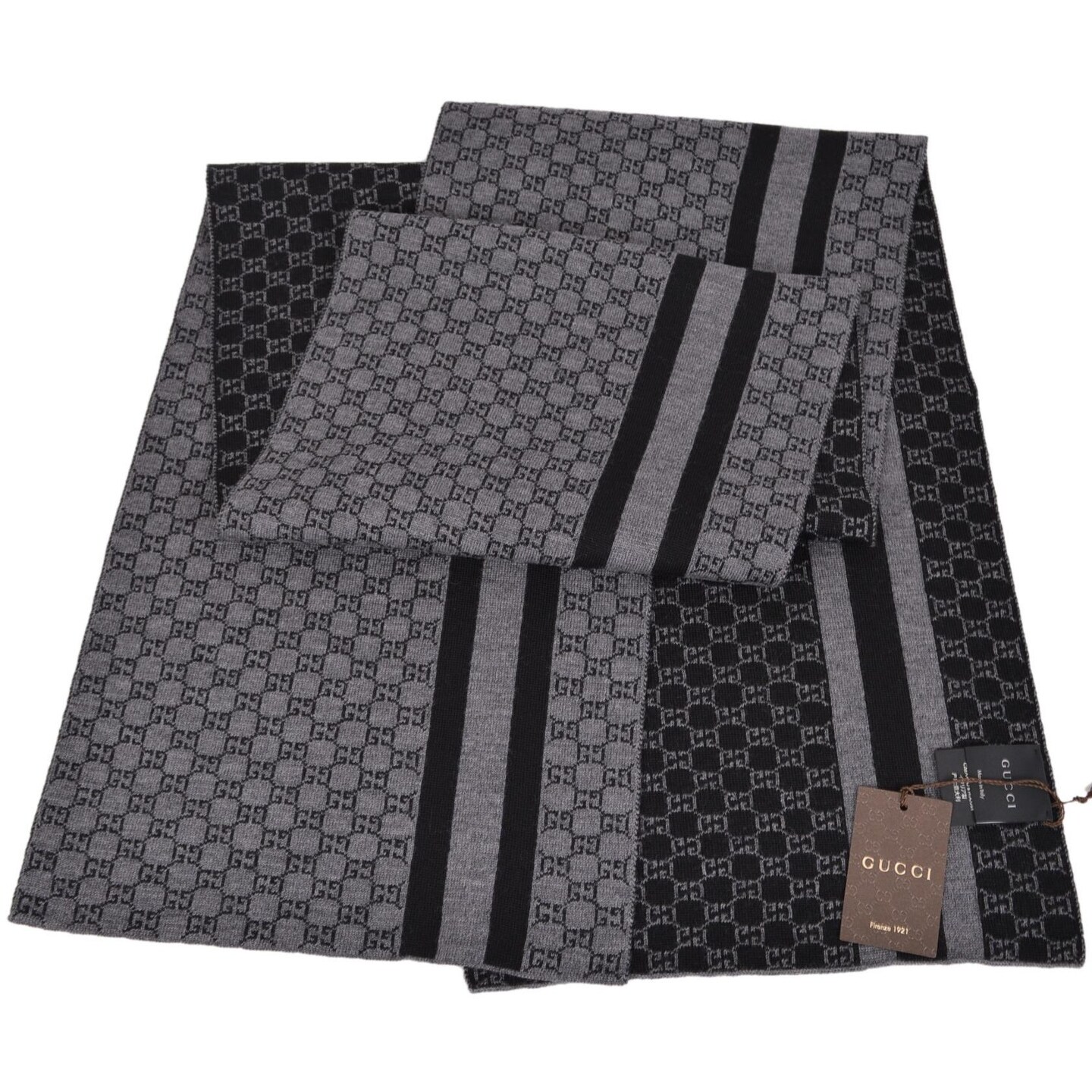 Shop Gucci Men S 438253 Black Grey Wool Web Stripe Gg Guccissima