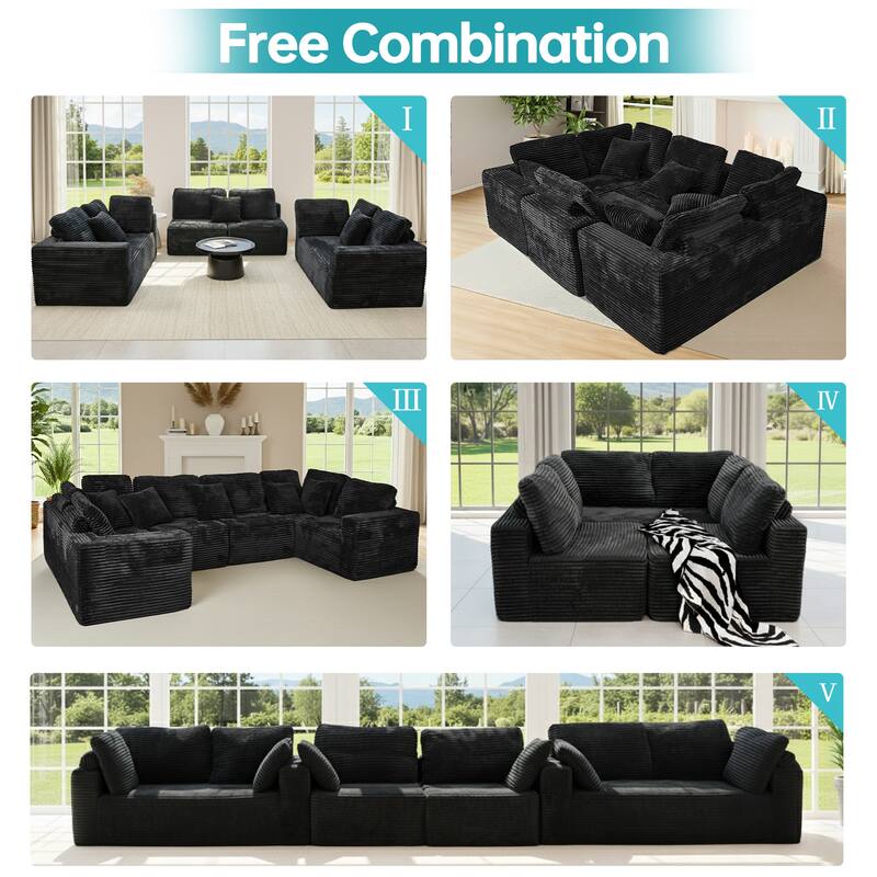 135.5 Inch U Shaped Modular Sectional Sofa, 6 Seat Corduroy Chaise Couch with Reversible Layout