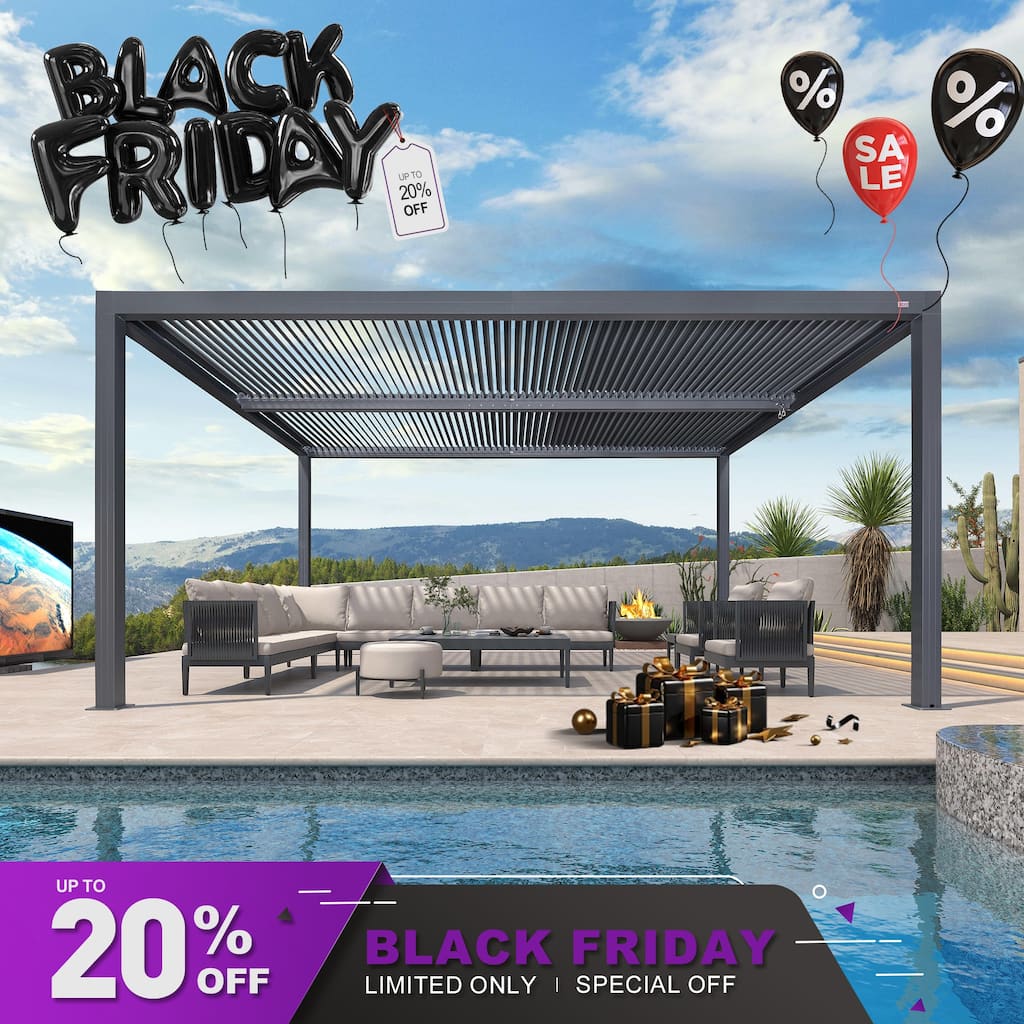 PURPLE LEAF Louvered Pergola Outdoor Aluminum Pergola with Adjustable Roof for Patio Hardtop Gazebo