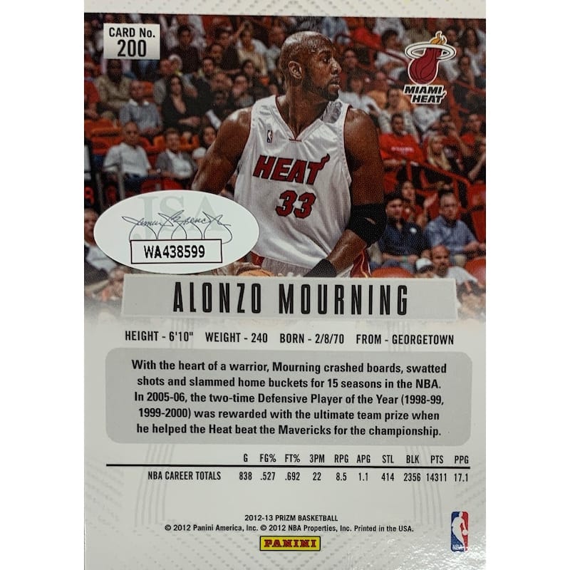 Alonzo Mourning 2012 Panini Prizm Basketball Signed Card #200 Auto JSA COA - 8'6" x 11'6"