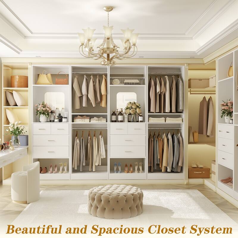 Set of 4 Closet System with 4 Drawer and Hanging Rods, Freestanding Closet Organizer with Storage Shelves