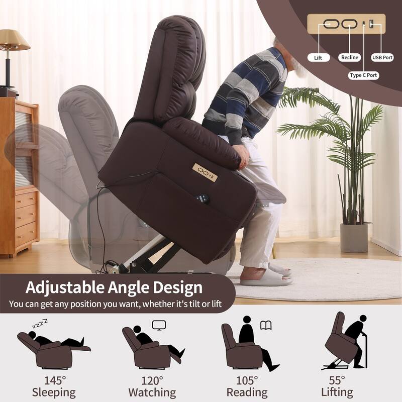 Power Lift Recliner Chair, Oversized Shell Backrest Reclining Chair with Massage & Heat for Elderly