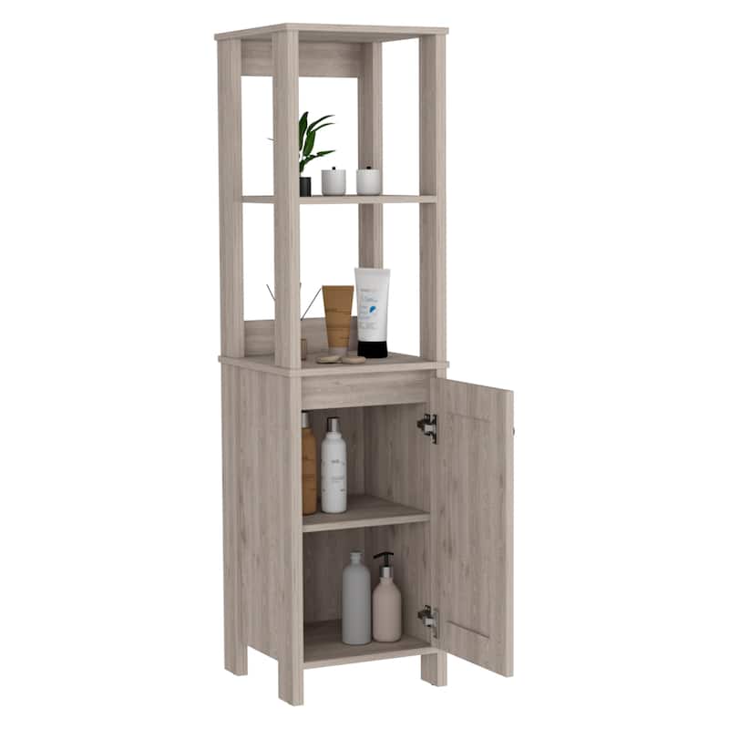 Linen Cabinet With Two Open Shelves And Single Door