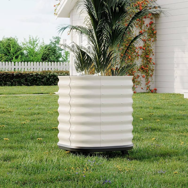 23.6" Self-Watering Rolling Metal Garden Bed - 1 PC - Beige