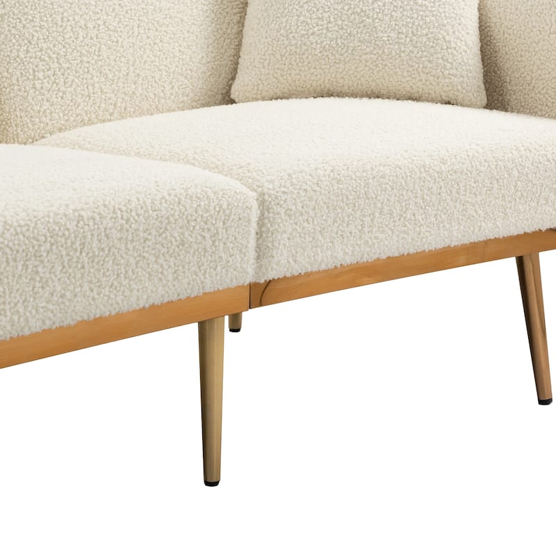Modern Teddy Upholstered 2-Seater Sofa Bed with 7 Golden Metal Legs