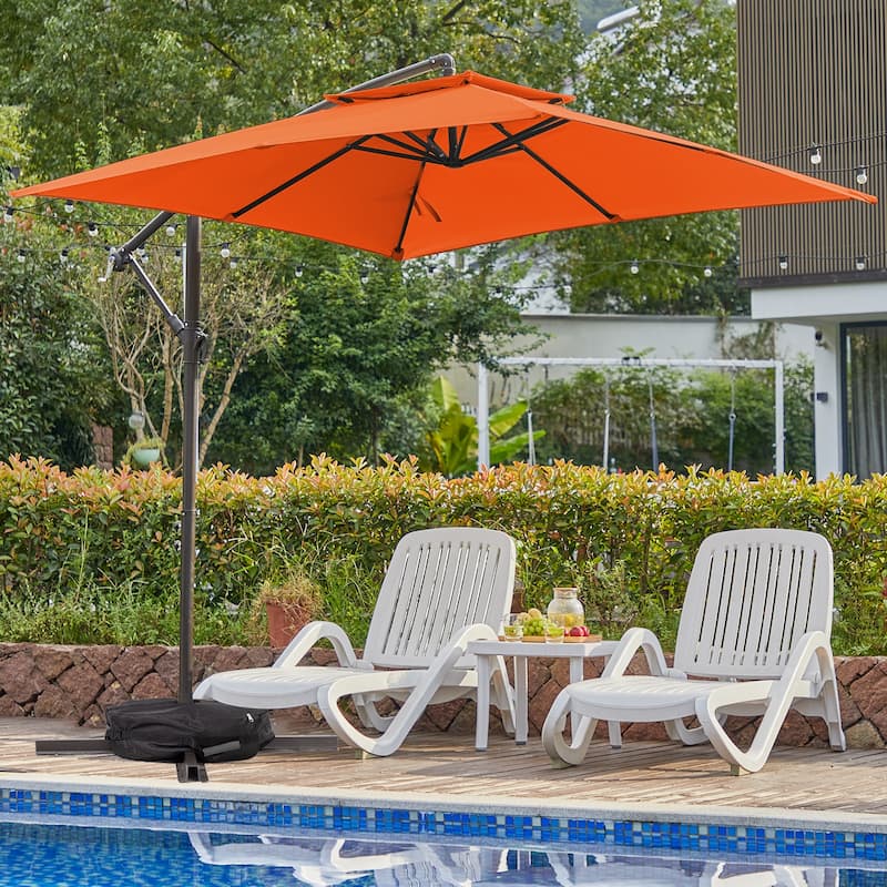 8ft×8ft Square Steel Crank-lift Cantilever Umbrella With Weighted Base