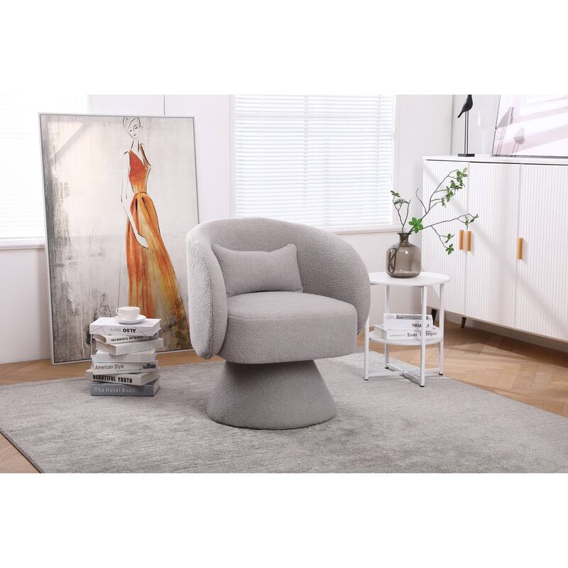 Grey Faux Fur 26.4" Swivel Round Barrel Chair