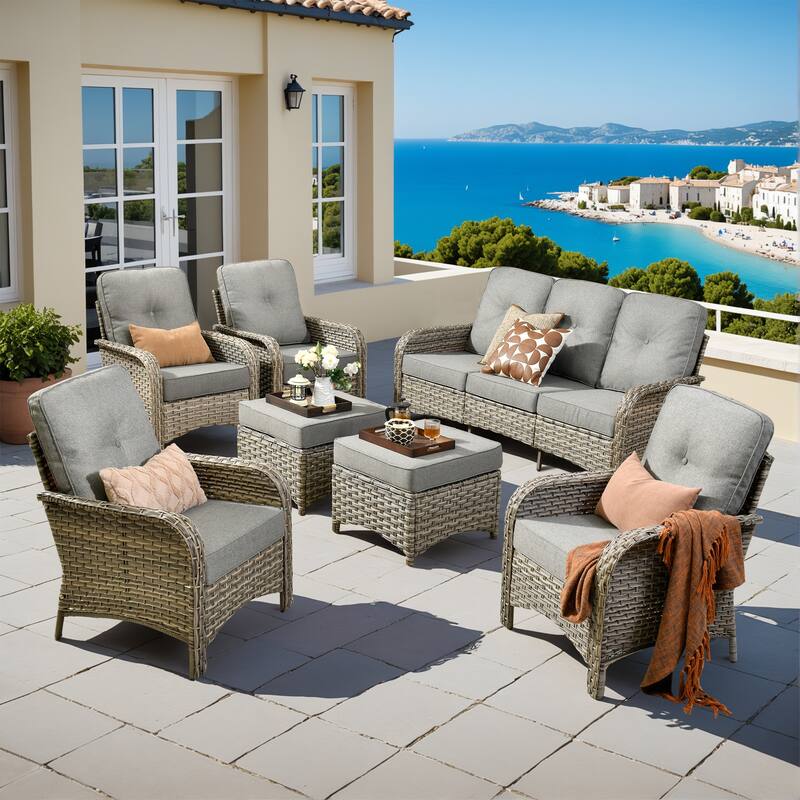 XIZZI 7-Piece Outdoor Patio Furniture Conversation Set with Ottomans - Dark Grey
