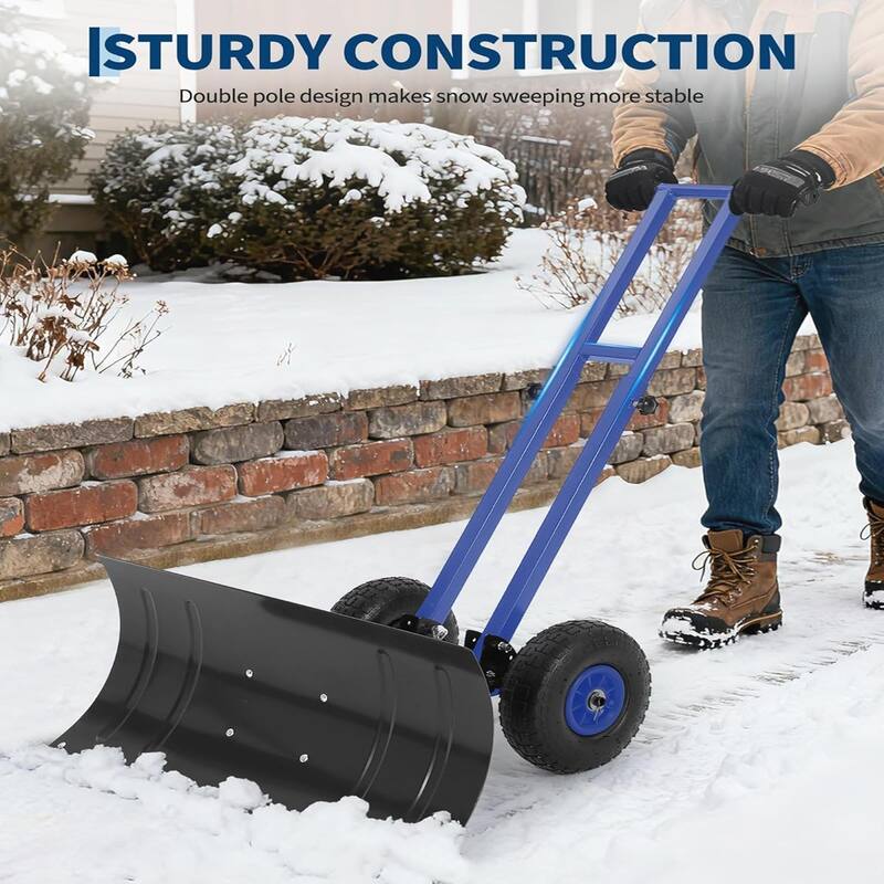 29x14 In Heavy Duty Rolling Snow Shovel With Wheels Double Armrests - 29x14 In