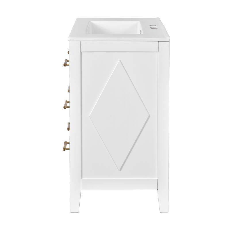60"Bathroom Vanity with Ceramic Sink Combo, Free Standing Single Vanity Set with 3 Drawers, Wood Frame Bathroom Storage Cabinet