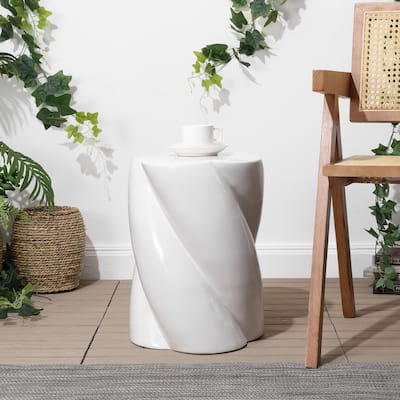Yves 18" Modern Minimalist Rope Twist Ceramic Indoor/Outdoor Garden Stool, By JONATHAN Y