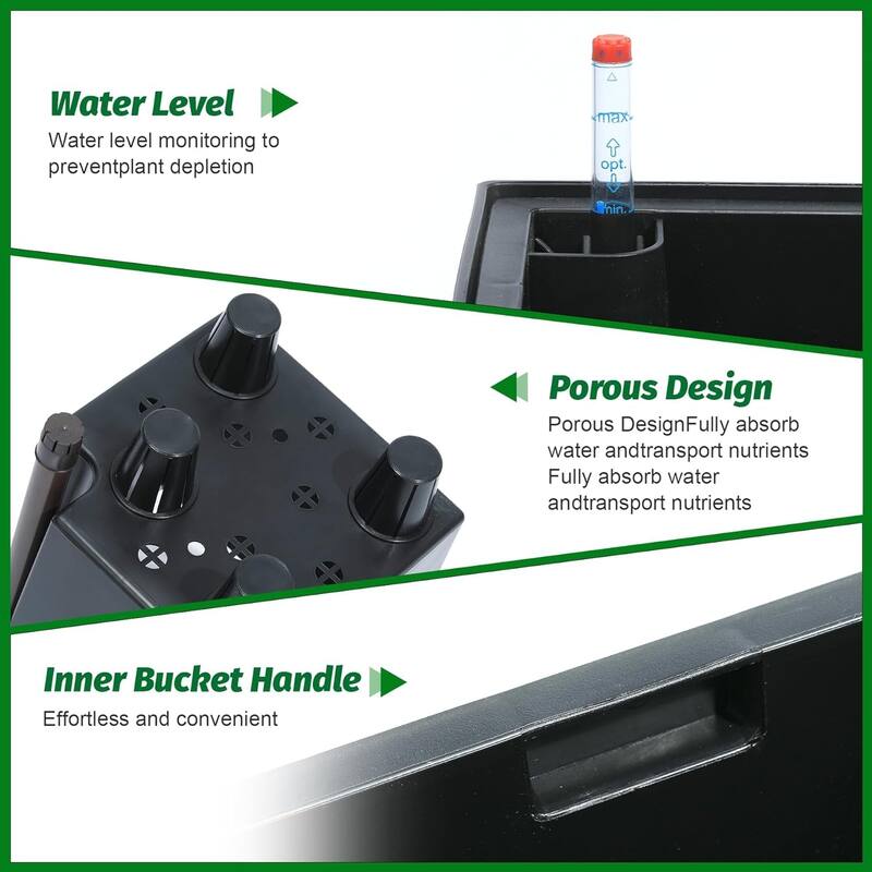 16-in Tall Self-Watering Planters Set of 4 with Drainage Holes Water Level Monitor and Inner Bucket Black