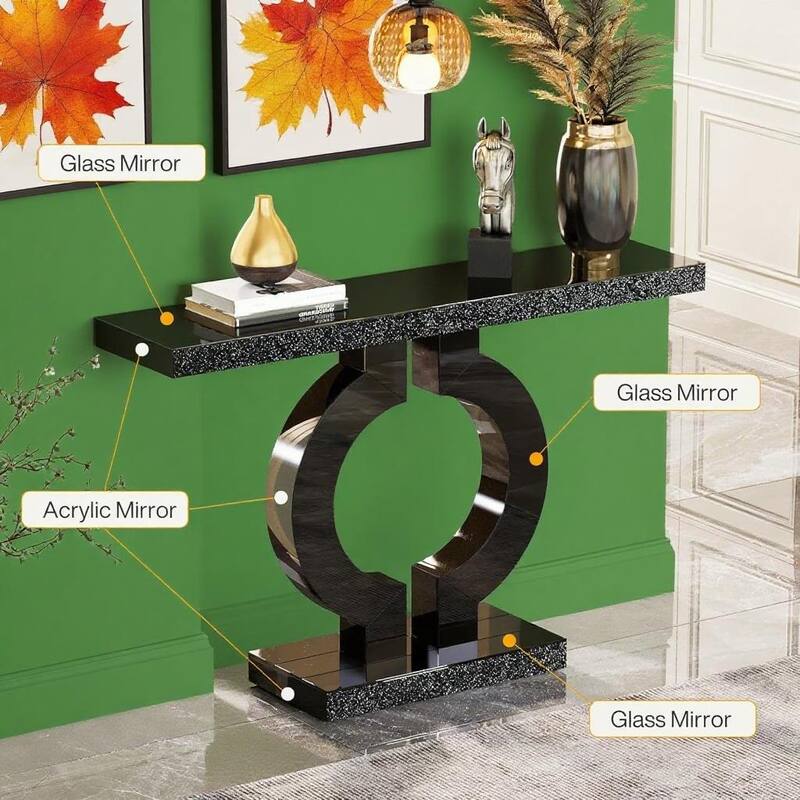 Acrylic and Glass Console Table with O-Shaped Base Design - 43.11"W x 11.61"D x 31.89"H