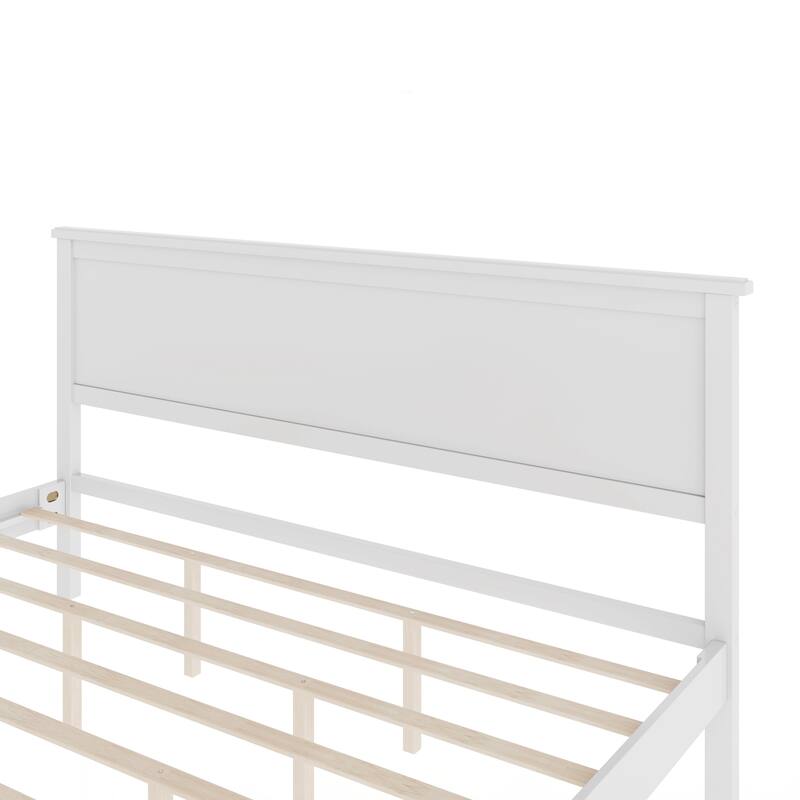 Mid-Century Wood Platform Bed with Headboard and Wood Slat Support