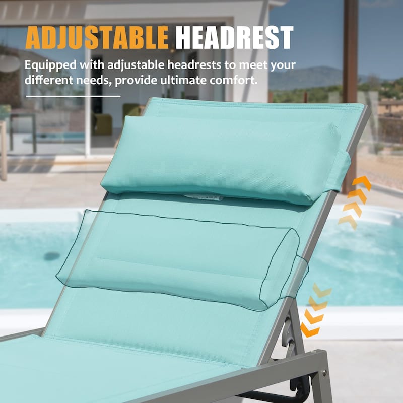 Outdoor Patio Chaise Lounge Set Of 3, Aluminum Pool Lounge Chairs With And Wheels, Textilene Padded Adjustable Recliner
