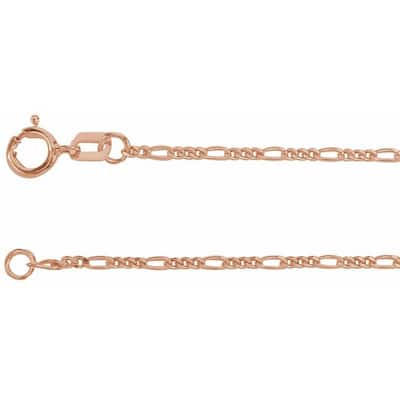 Curata 14k Rose Gold 1.28mm Figaro Chain Necklace (Spring Ring)