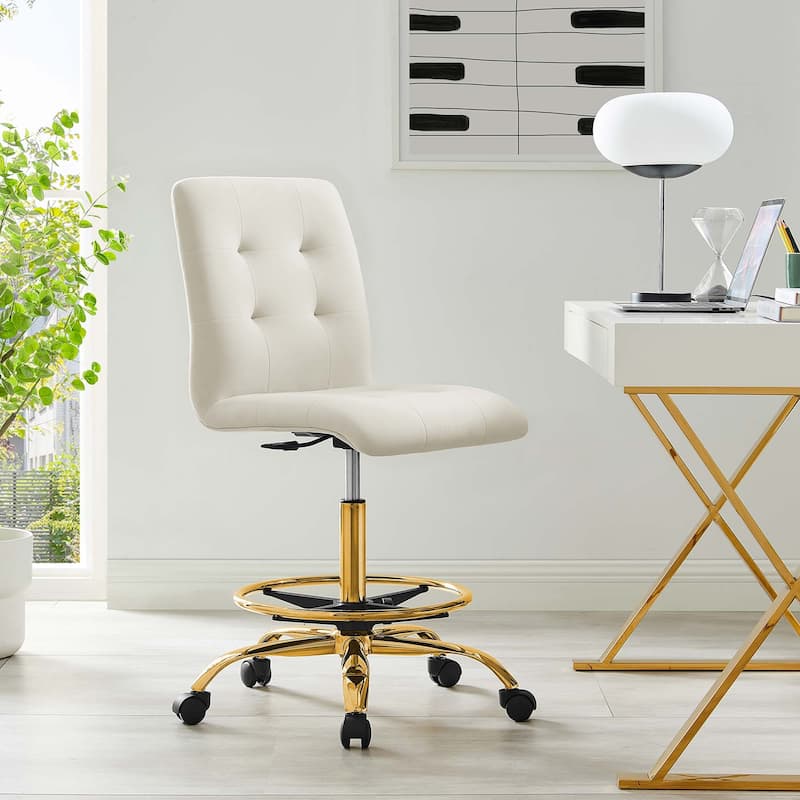 Prim Armless Performance Velvet Drafting Chair - Gold Ivory