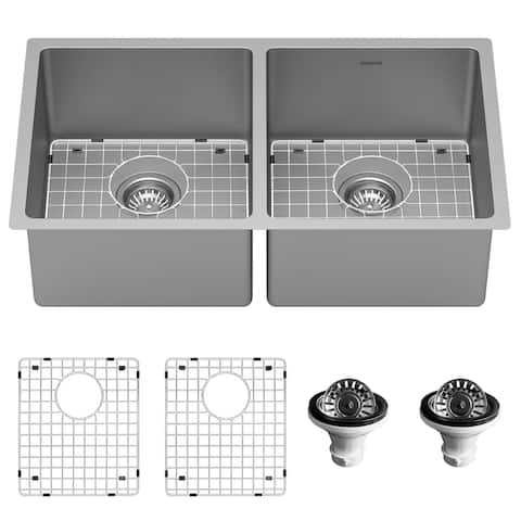 Karran 32" Undermount 16-Gauge Stainless Steel 50/50 Double Bowl Kitchen Sink Kit