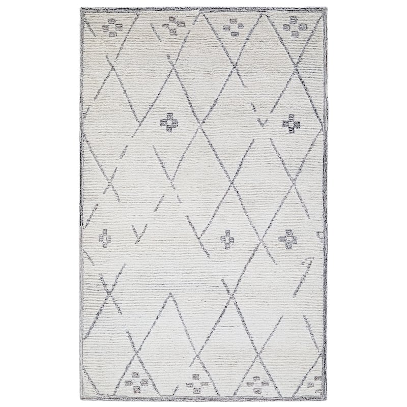 Terra by Obeetee Meher Diamond Charcoal Rug - Cream/Onyx - 7'9" x 9'9"
