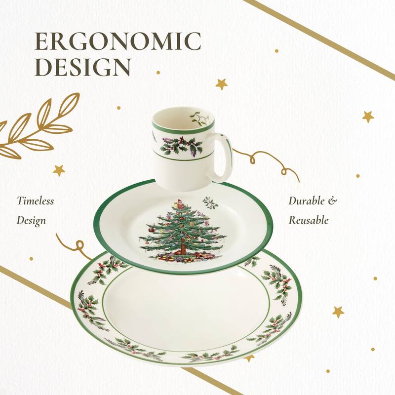 Spode Christmas Tree Holly Fine Earthenware 12-Piece Dinnerware Set